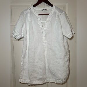 M&S Collection White 100% Linen Flax Short Sleeve Blouse Tunic Top Size‎ UK 16.
